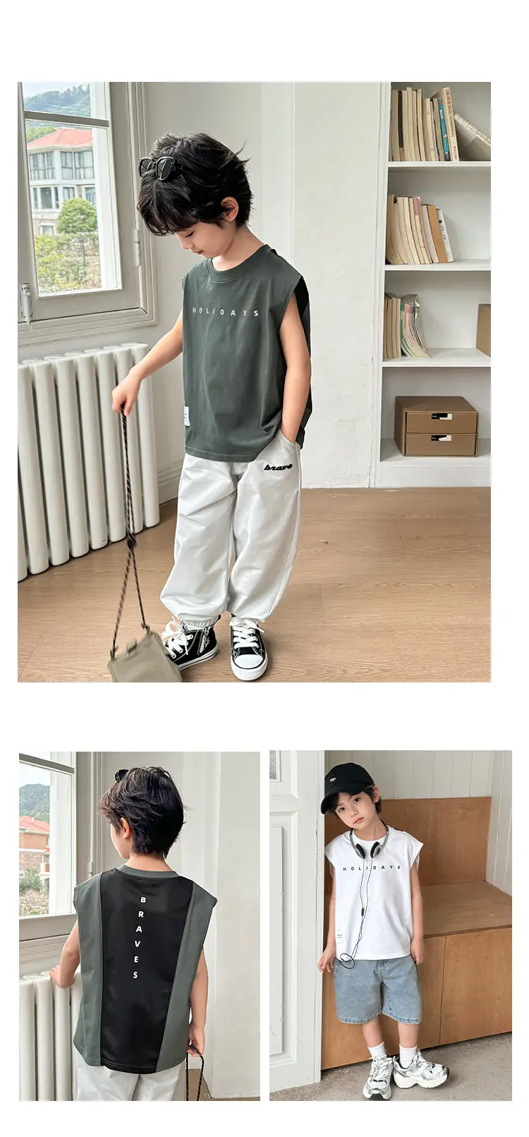 Haima's Boys Cotton Tank Top T-Shirt Black White New Summer — feature 9