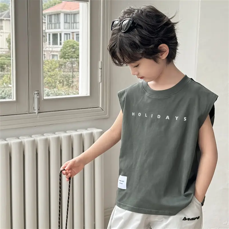 Haima's Boys Cotton Tank Top T-Shirt Black White New Summer - Image 2