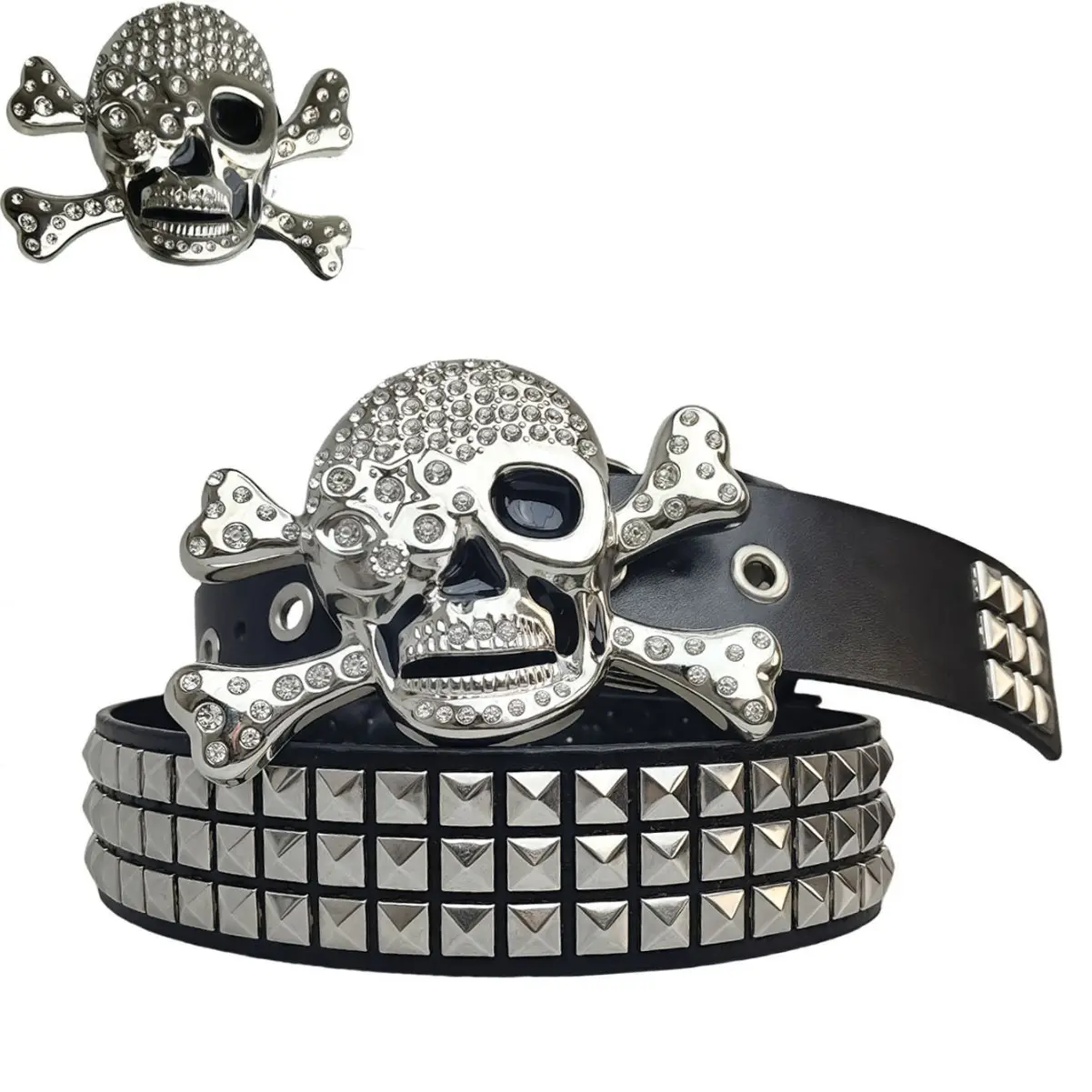 Skull Belt with Money & Rivets Wide Girdle Belt - Image 3