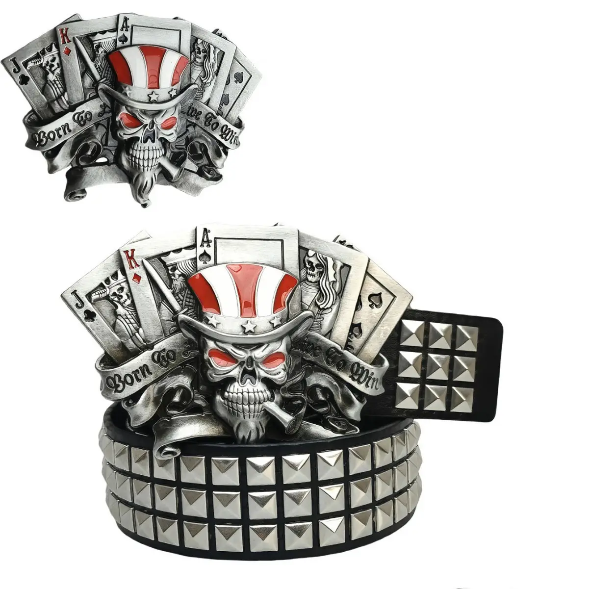 Skull Belt with Money & Rivets Wide Girdle Belt - Image 4