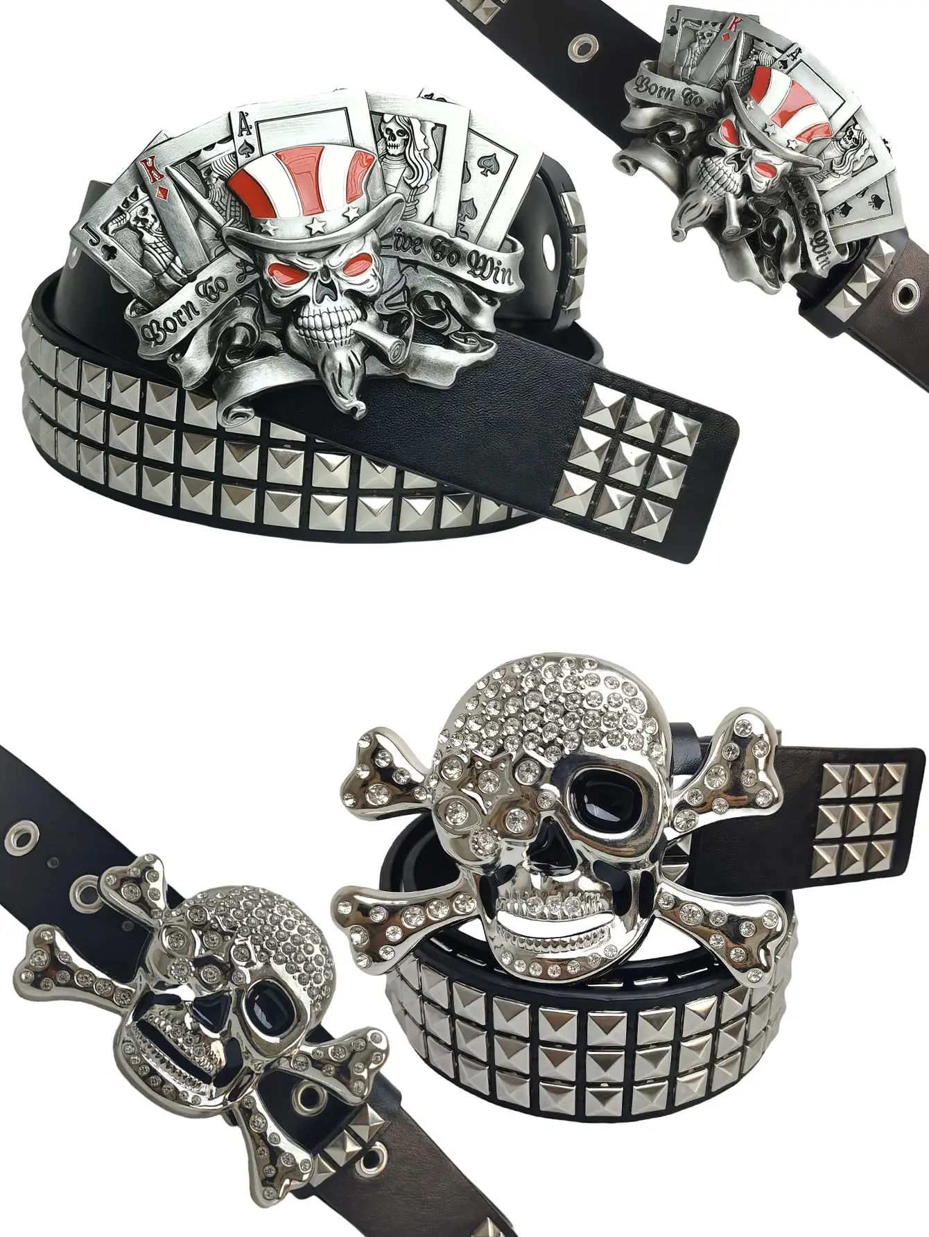 Skull Belt with Money & Rivets Wide Girdle Belt — feature 9
