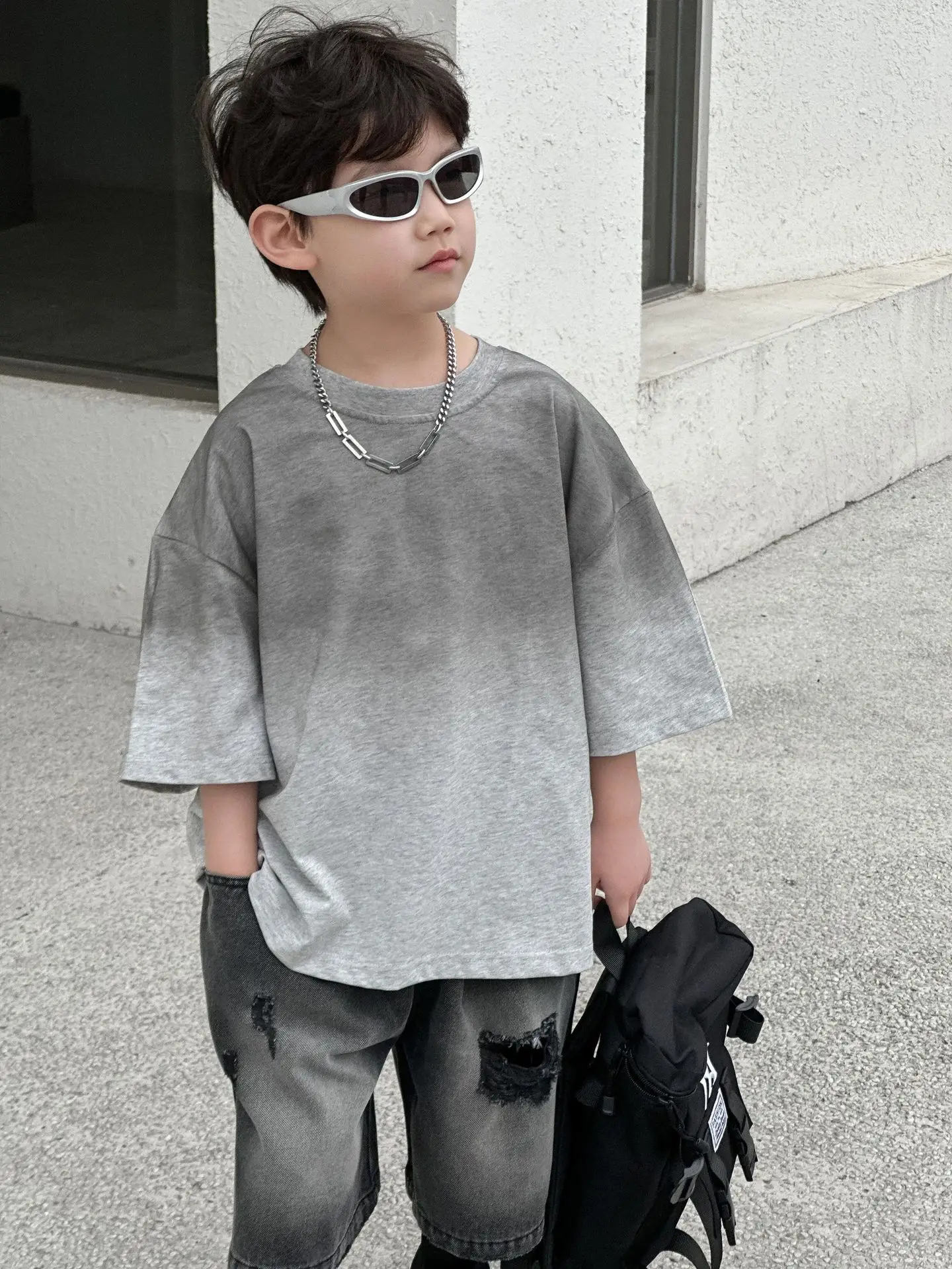 Boys Cotton T-Shirt Grey Loose Summer Wear - Image 2