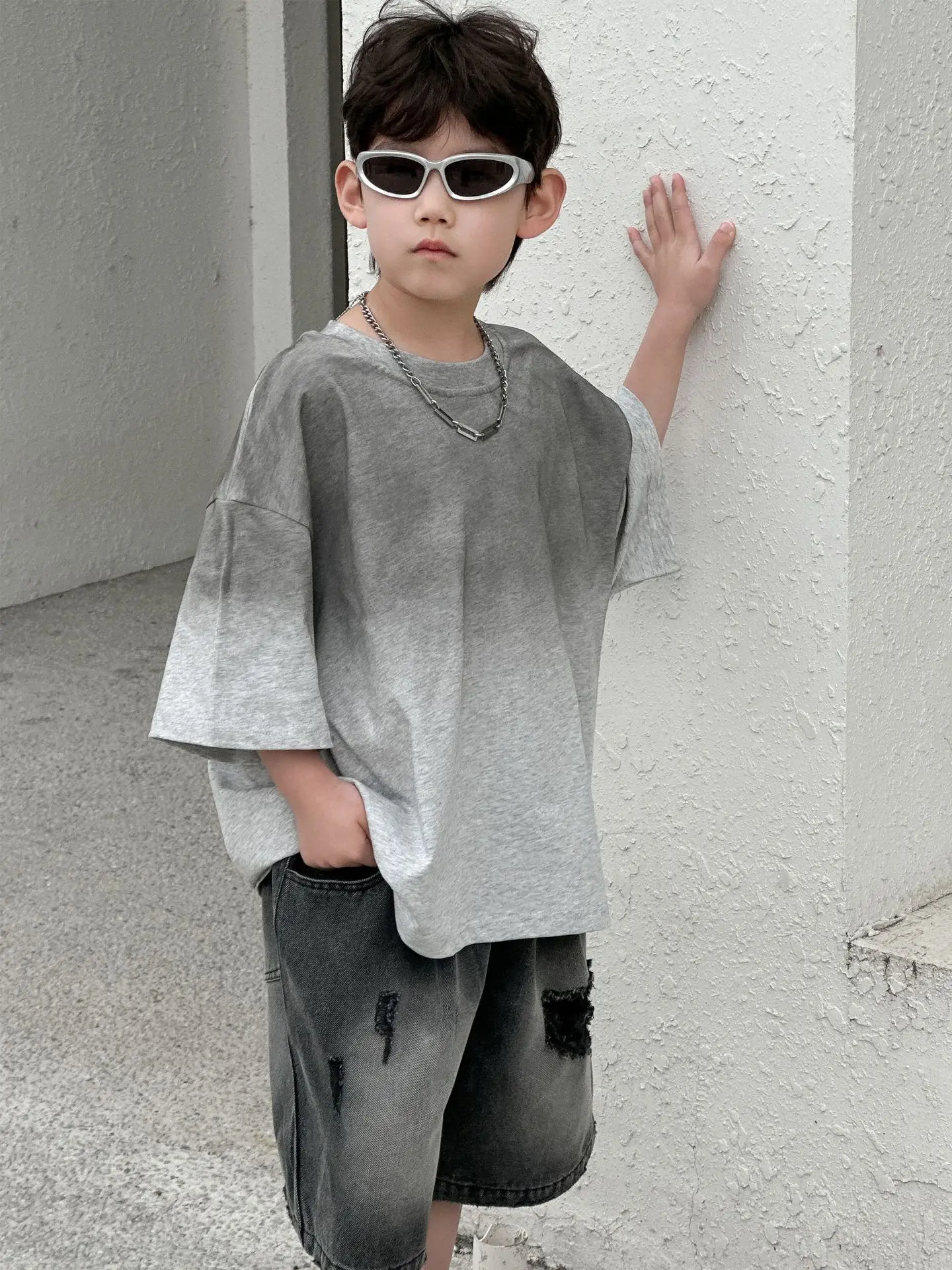Boys Cotton T-Shirt Grey Loose Summer Wear - Image 3