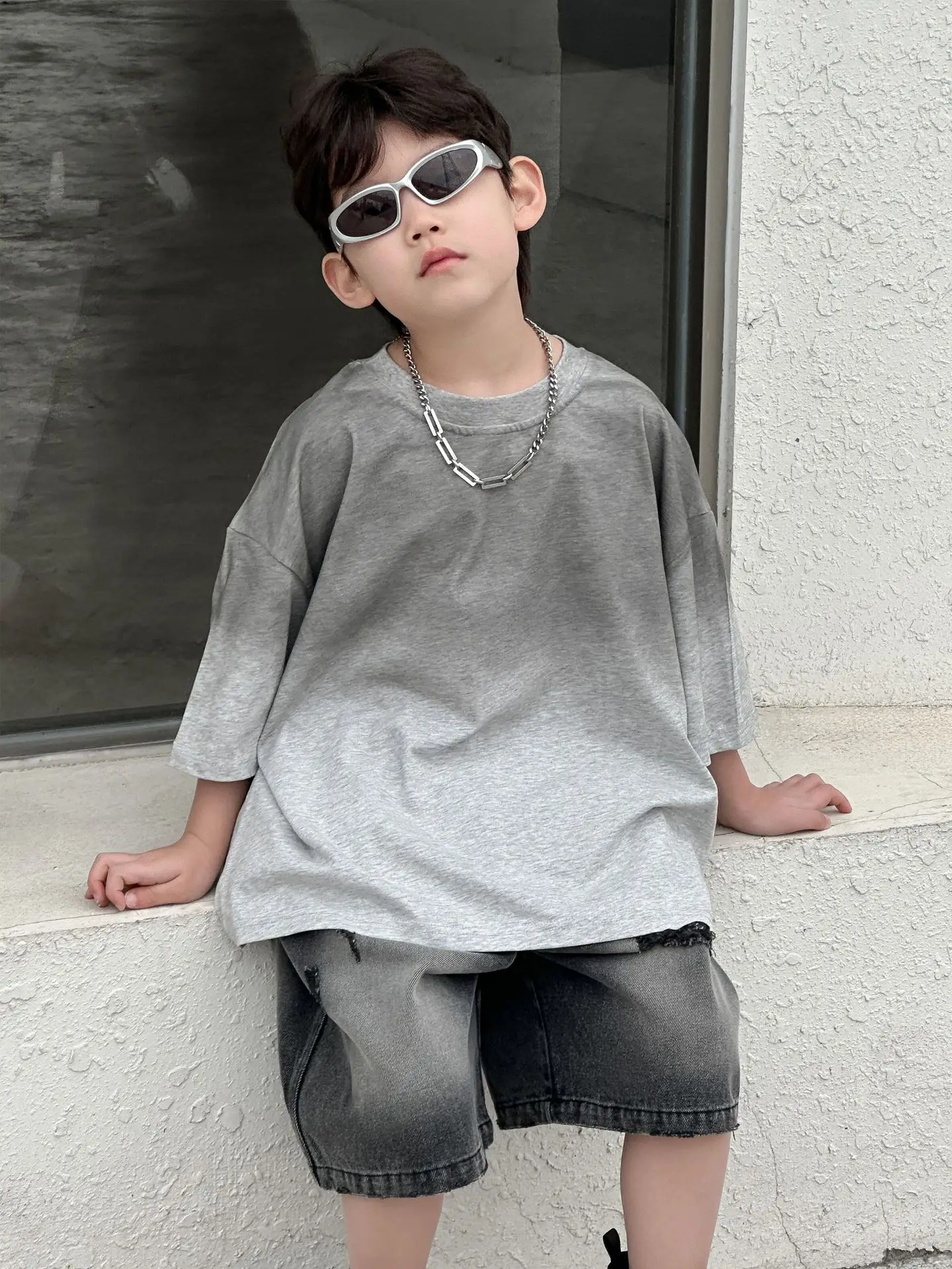 Boys Cotton T-Shirt Grey Loose Summer Wear - Image 4