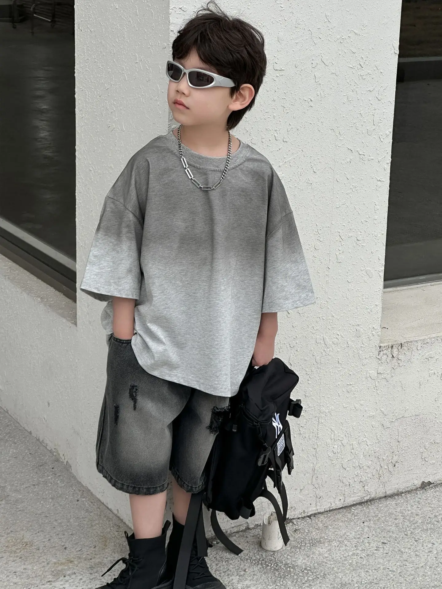 Boys Cotton T-Shirt Grey Loose Summer Wear - Image 5