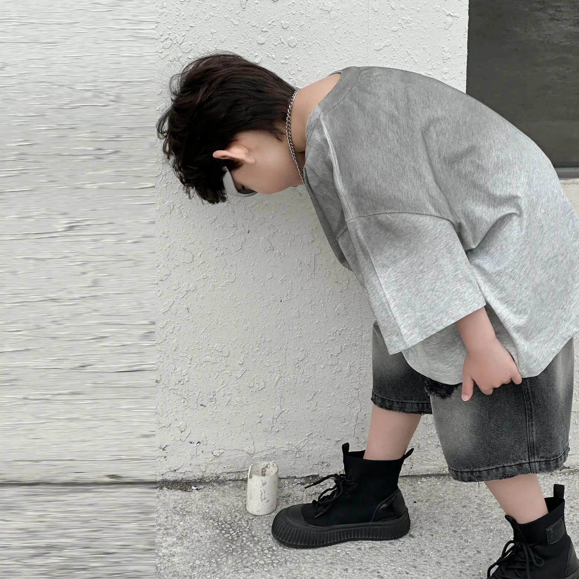 Boys Cotton T-Shirt Grey Loose Summer Wear — feature 13