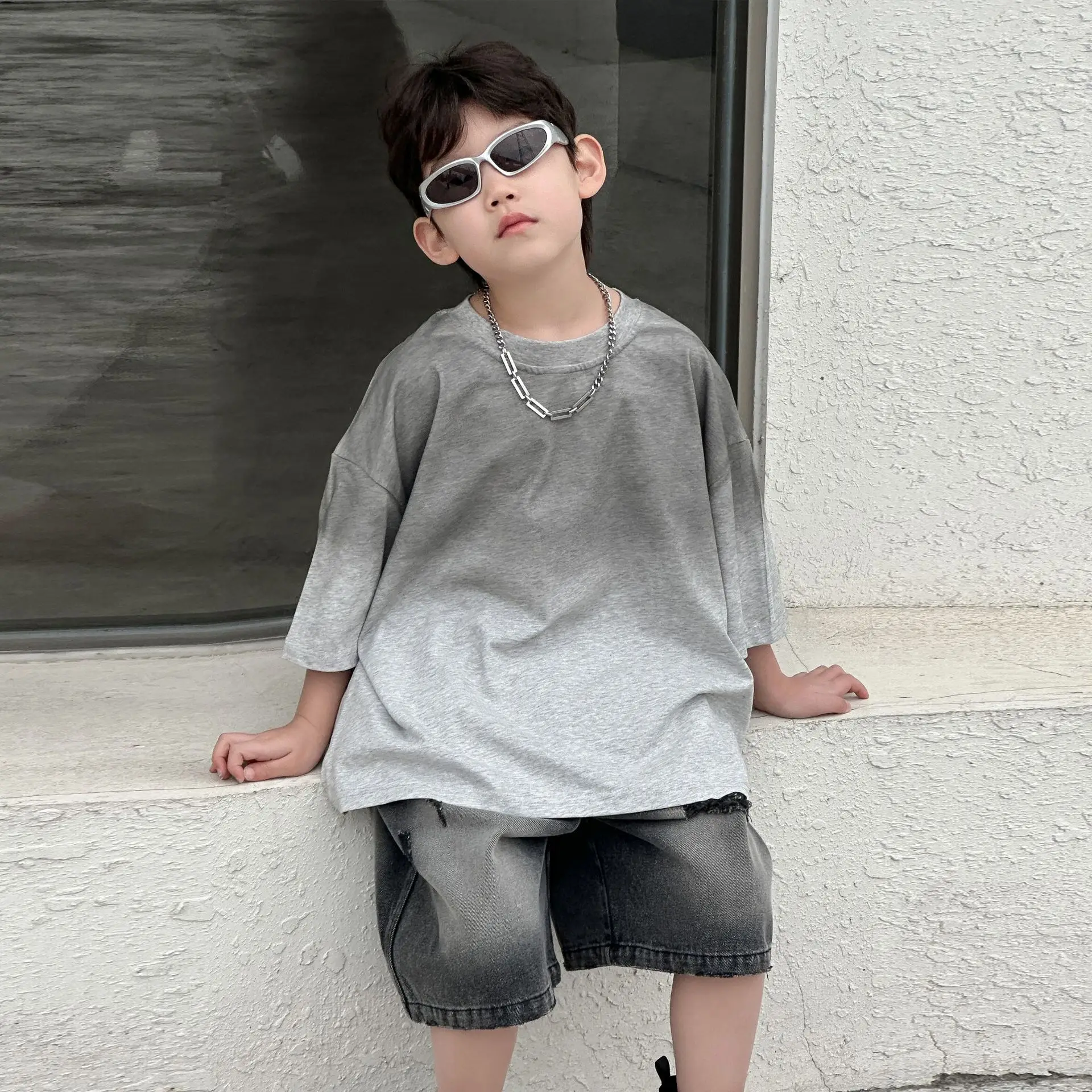 Boys Cotton T-Shirt Grey Loose Summer Wear — feature 14