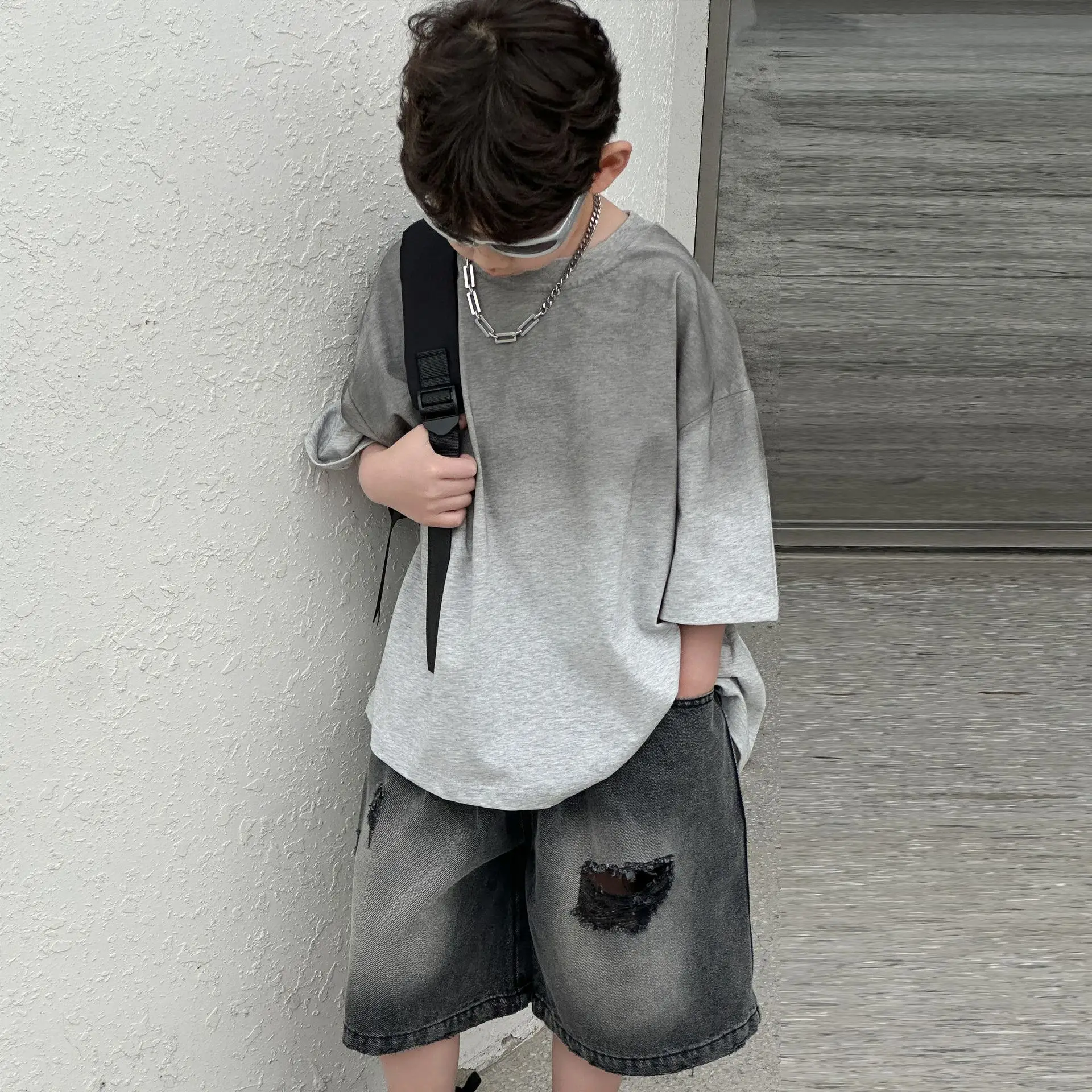 Boys Cotton T-Shirt Grey Loose Summer Wear — feature 15