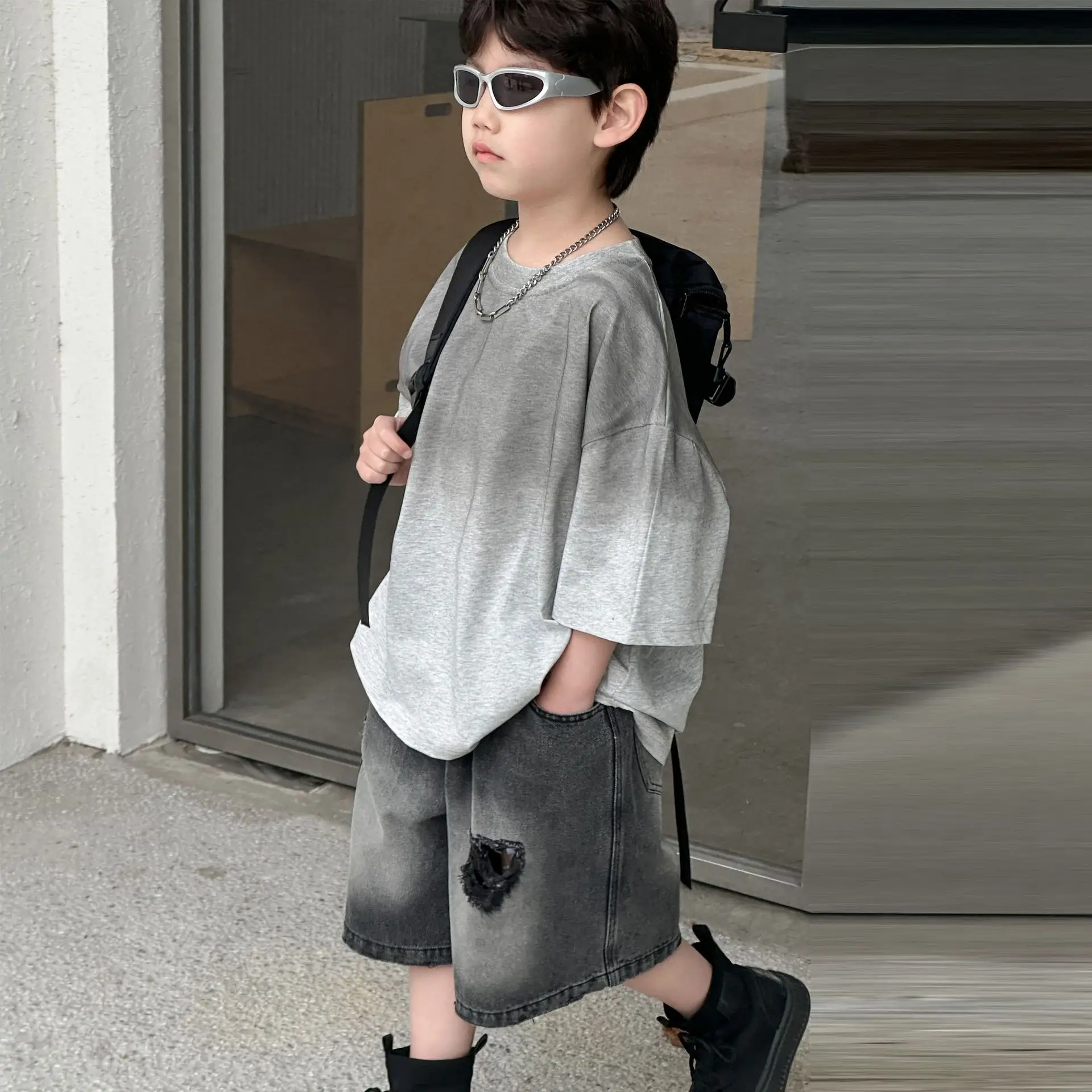 Boys Cotton T-Shirt Grey Loose Summer Wear — feature 16