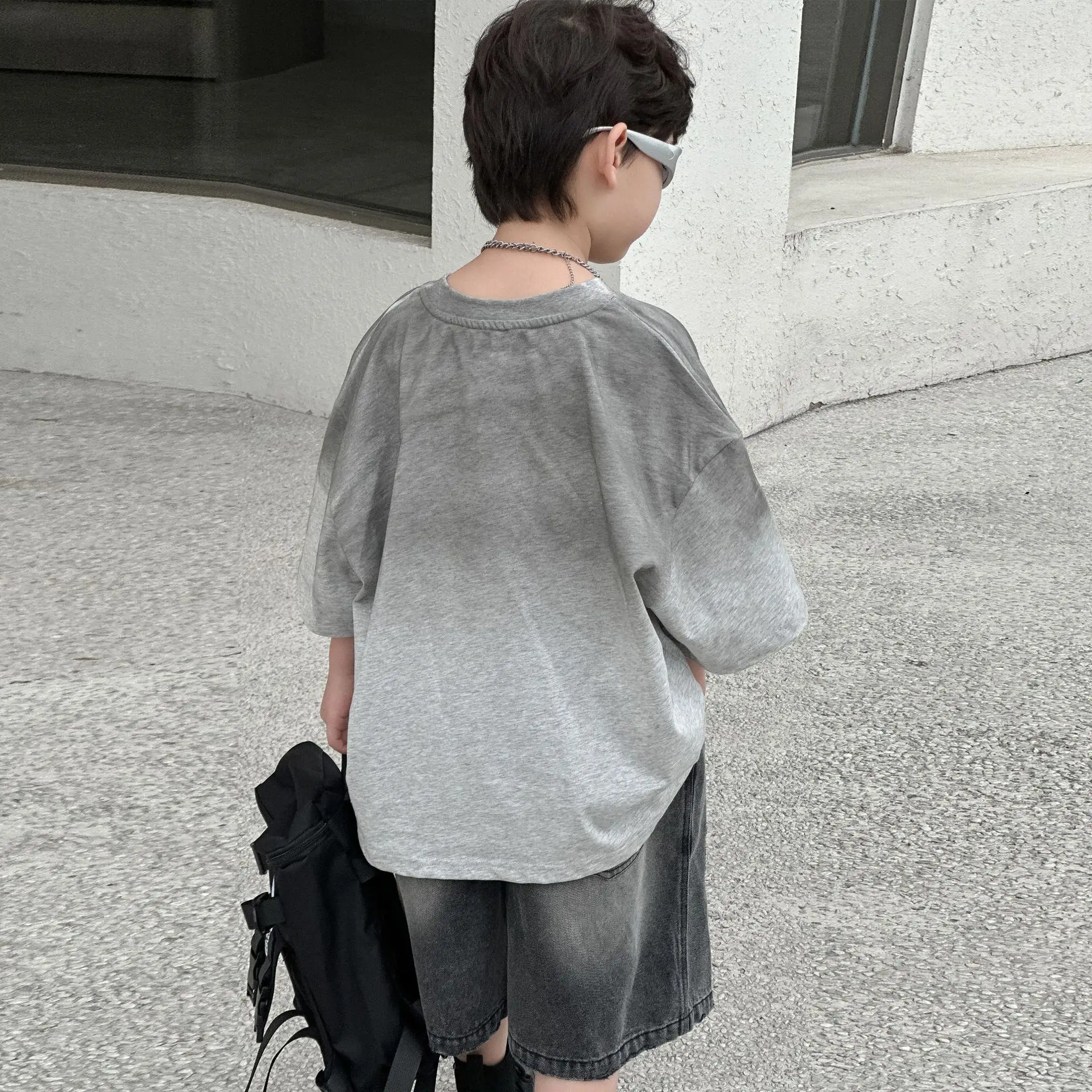 Boys Cotton T-Shirt Grey Loose Summer Wear — feature 18