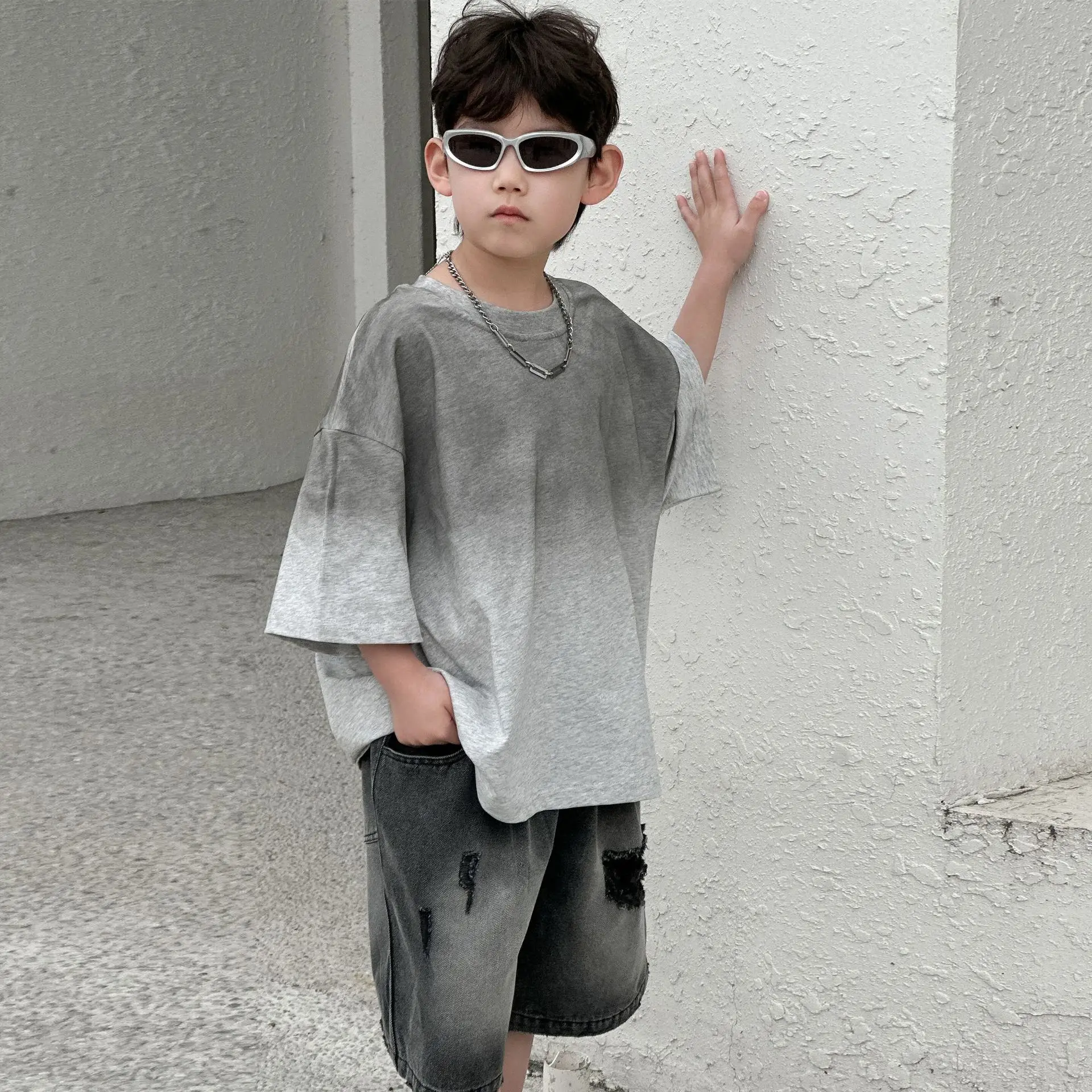 Boys Cotton T-Shirt Grey Loose Summer Wear — feature 20