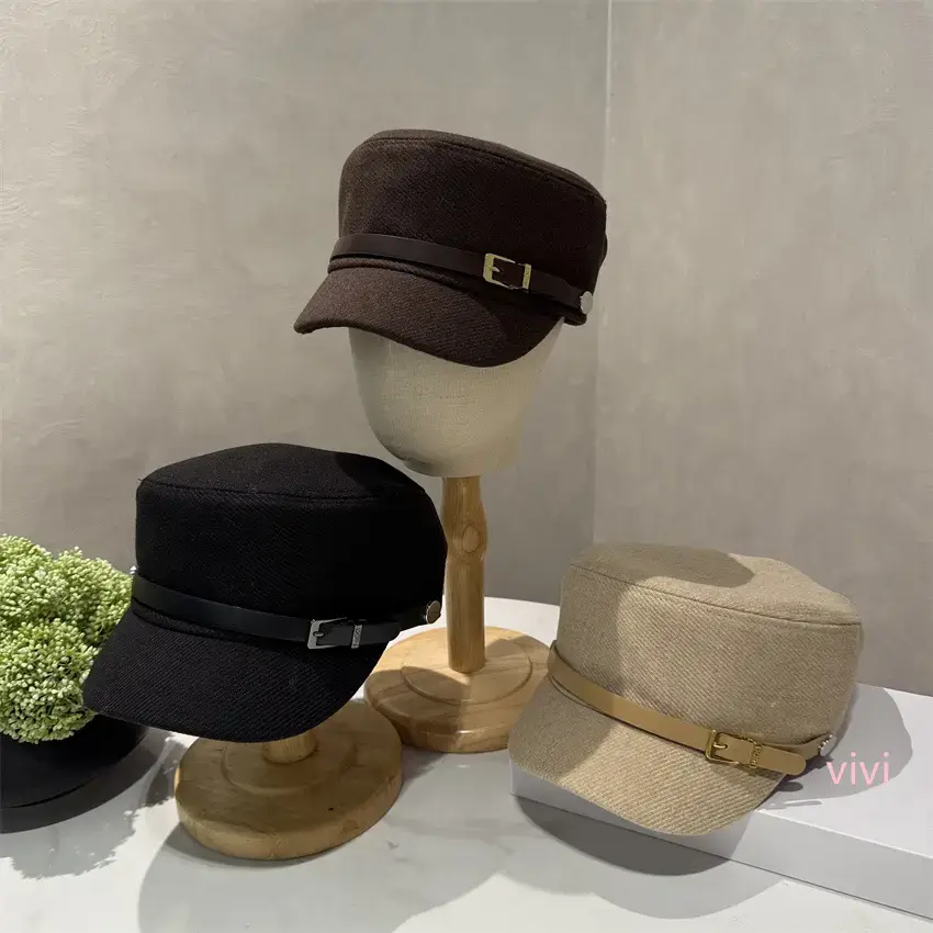 Women Leather Buckle Flat Cap Hat Brown Winter Casual - Image 5