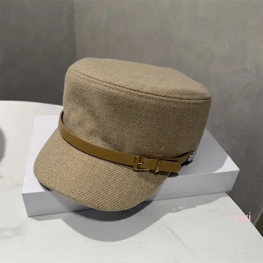 Women Leather Buckle Flat Cap Hat Brown Winter Casual - Image 2