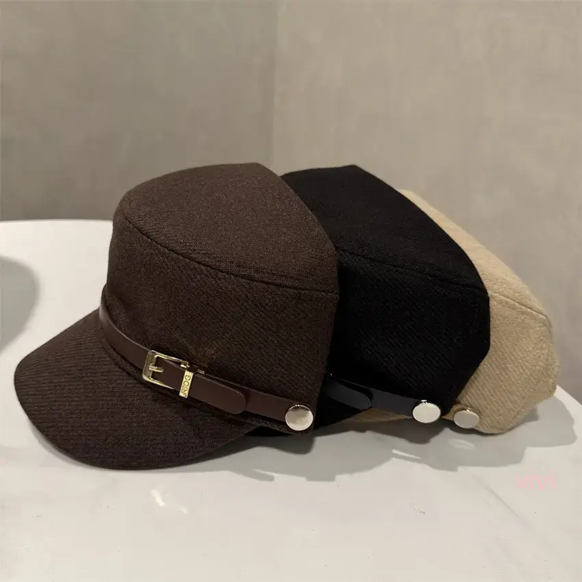 Women Leather Buckle Flat Cap Hat Brown Winter Casual — feature 2