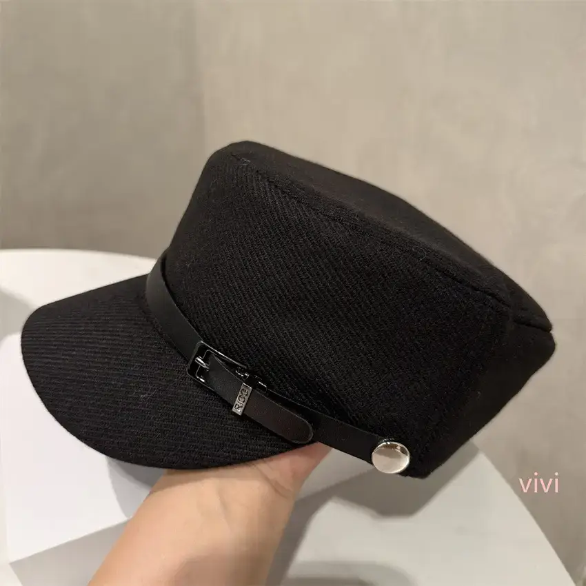 Women Leather Buckle Flat Cap Hat Brown Winter Casual — feature 3