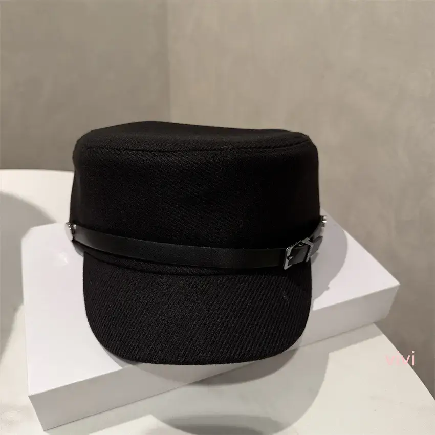 Women Leather Buckle Flat Cap Hat Brown Winter Casual — feature 4