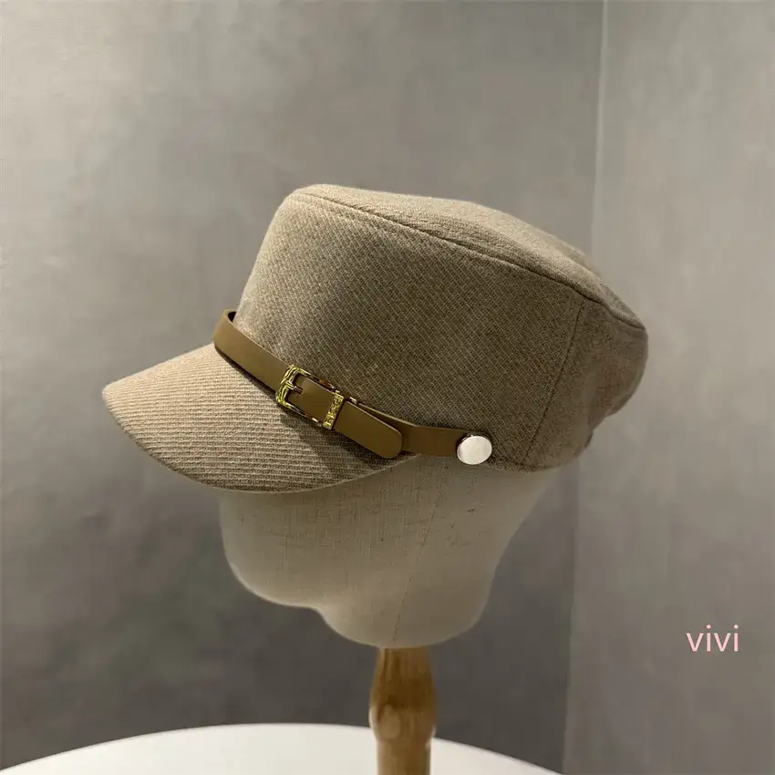 Women Leather Buckle Flat Cap Hat Brown Winter Casual — feature 6