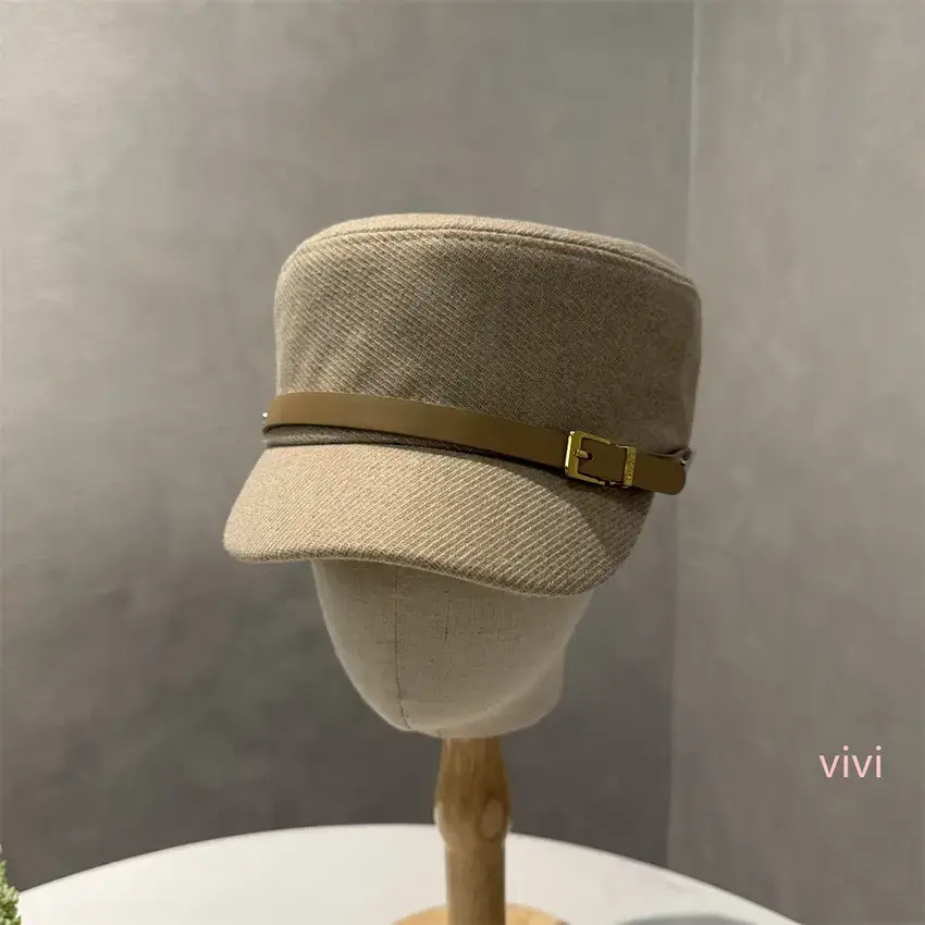 Women Leather Buckle Flat Cap Hat Brown Winter Casual — feature 7