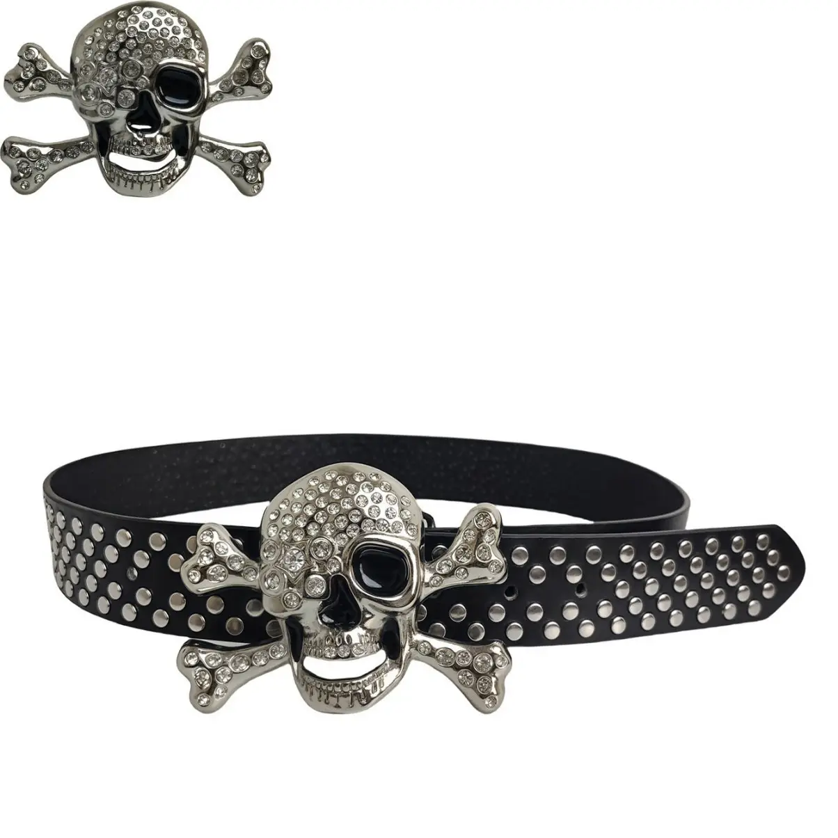 Punk Skull Rhinestone Belt with Rivets - Image 3
