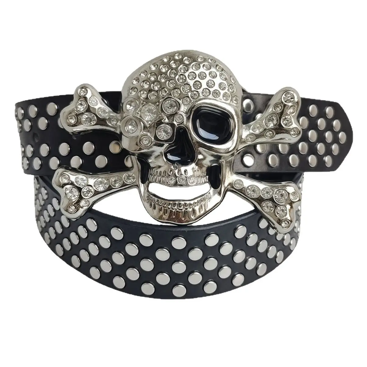 Punk Skull Rhinestone Belt with Rivets — feature 2