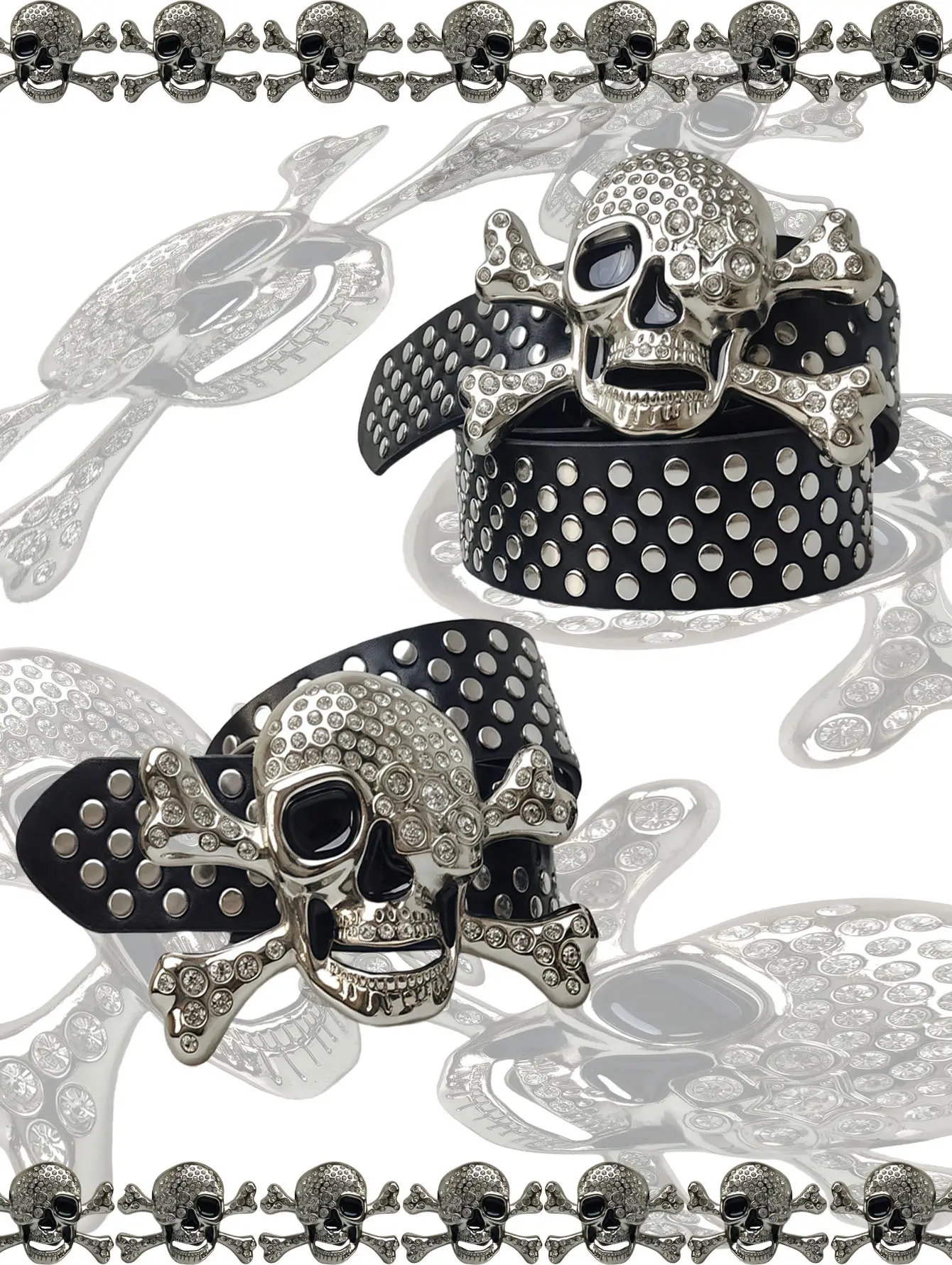 Punk Skull Rhinestone Belt with Rivets — feature 3