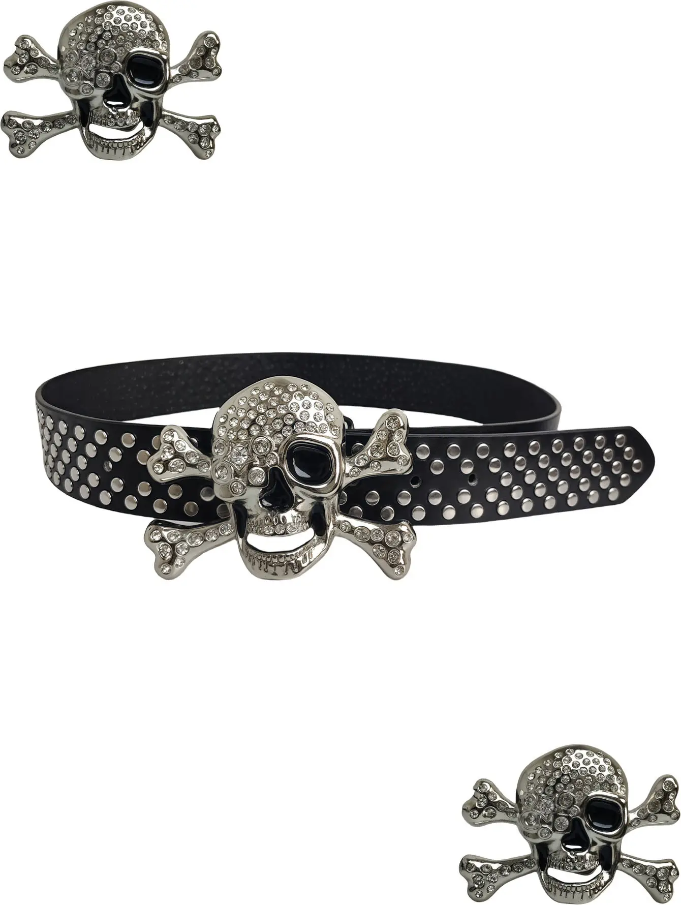 Punk Skull Rhinestone Belt with Rivets — feature 4