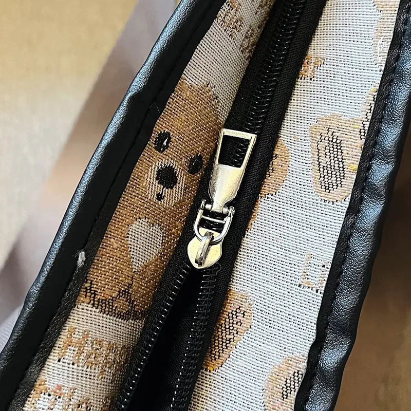 Women Canvas Printed Bear Bag Large Capacity Brown - Image 6