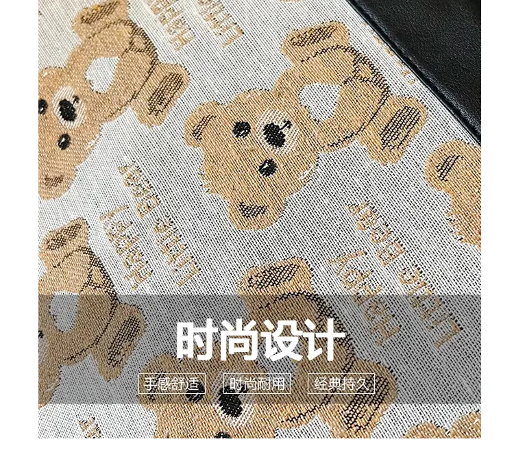 Women Canvas Printed Bear Bag Large Capacity Brown — feature 8