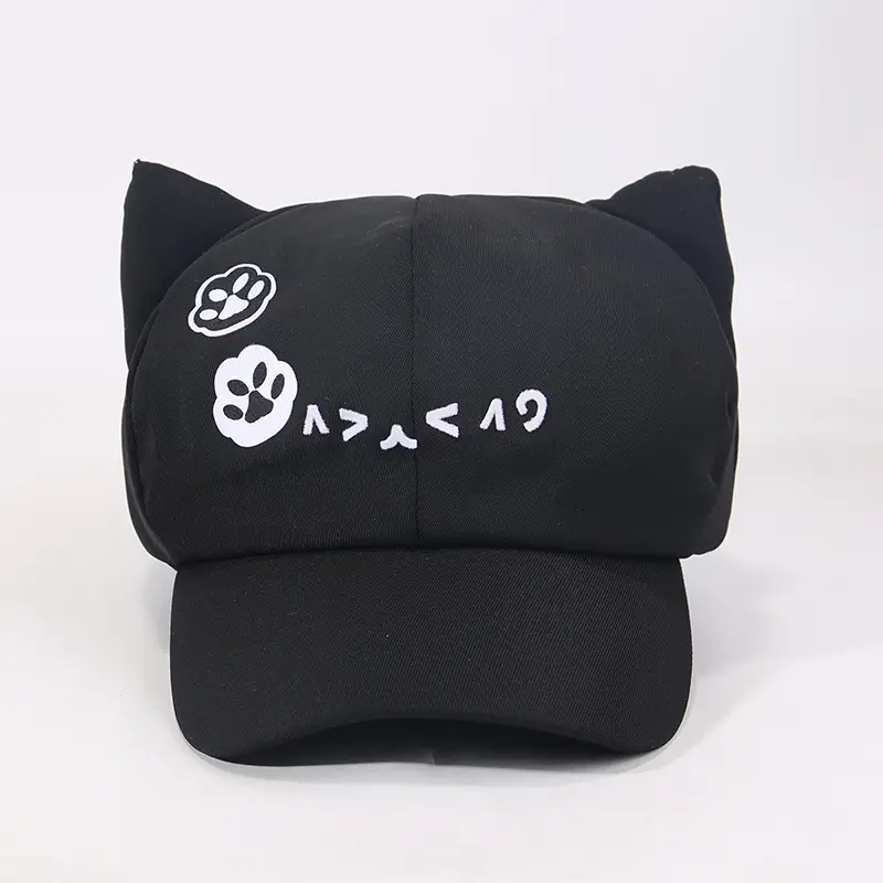 Black Cartoon Cat Ears Cap for Women - Image 3