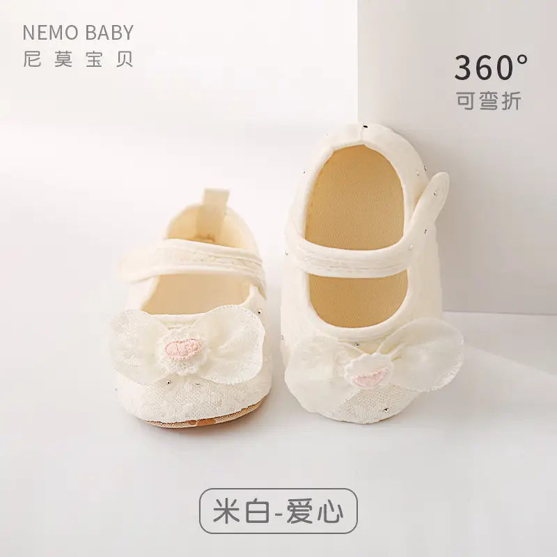 Girls Lace Bow Baby Shoes White Soft Sole