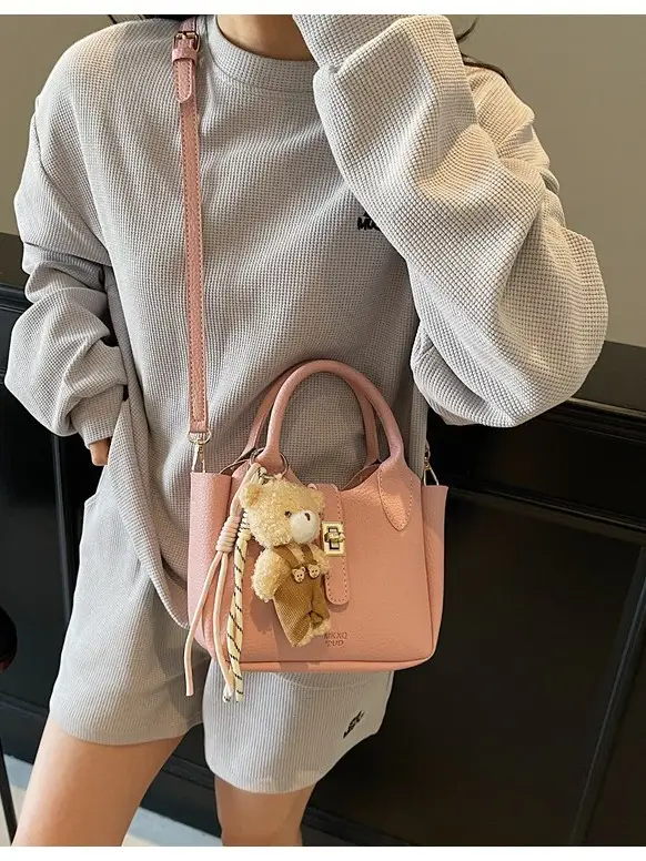 Pink Crossbody Bag with Cute Toy Charm - Image 12