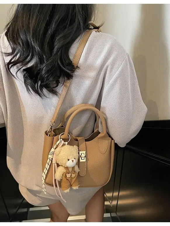 Pink Crossbody Bag with Cute Toy Charm - Image 13