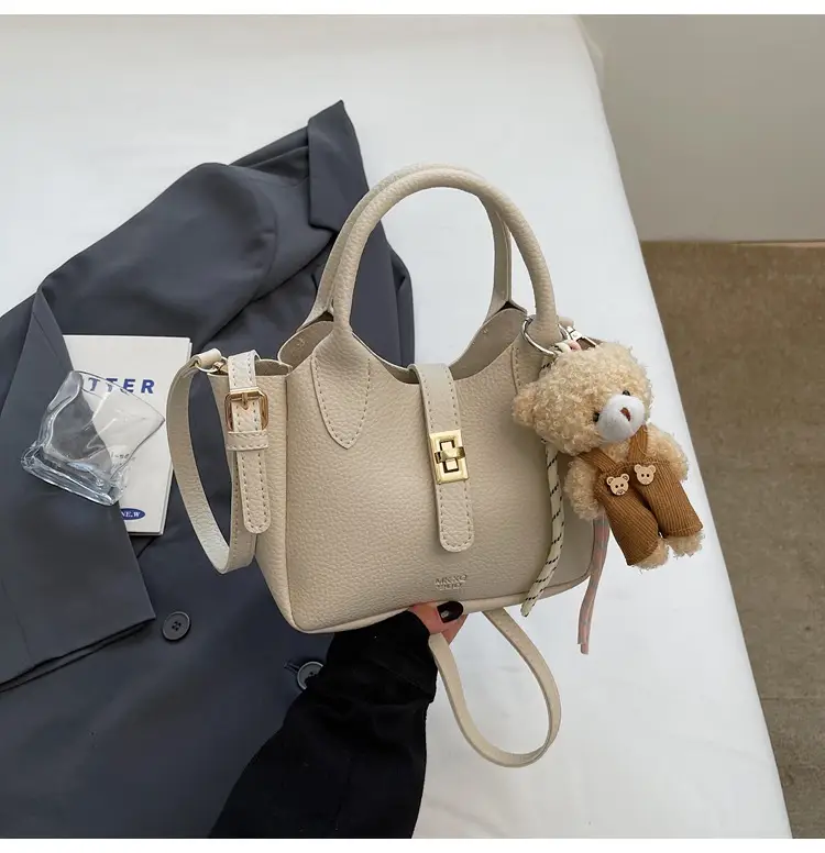 Pink Crossbody Bag with Cute Toy Charm - Image 3