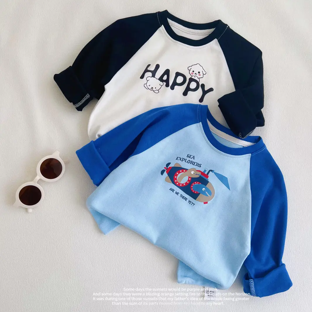 Children's Long Sleeve T-Shirt White Black Cotton Baby Boys Top β feature 15