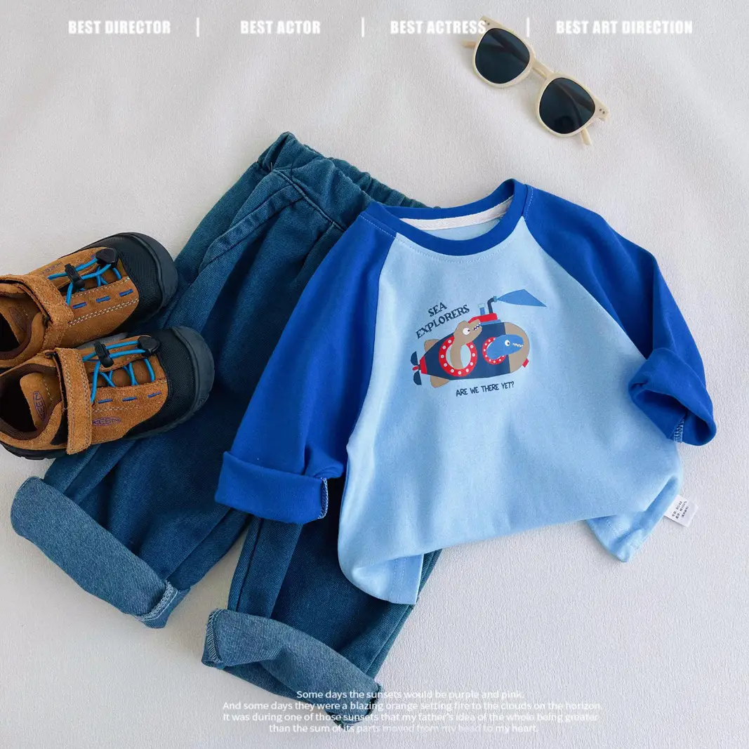 Children's Long Sleeve T-Shirt White Black Cotton Baby Boys Top β feature 17