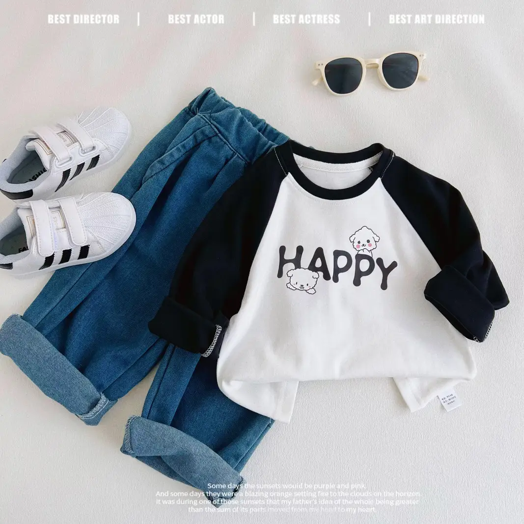 Children's Long Sleeve T-Shirt White Black Cotton Baby Boys Top β feature 18