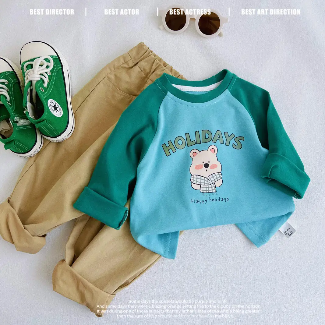 Children's Long Sleeve T-Shirt White Black Cotton Baby Boys Top β feature 19