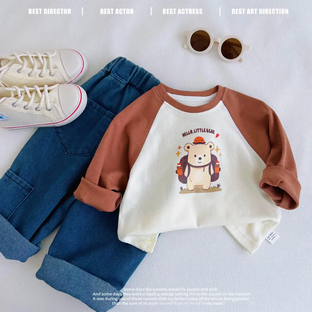 Children's Long Sleeve T-Shirt White Black Cotton Baby Boys Top β feature 20