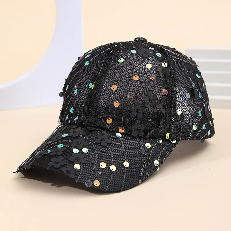 Light Blue Sequin Mesh Baseball Cap for Women - Image 8
