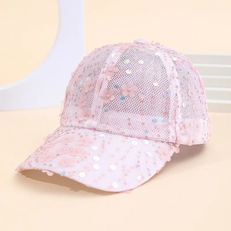 Light Blue Sequin Mesh Baseball Cap for Women - Image 2