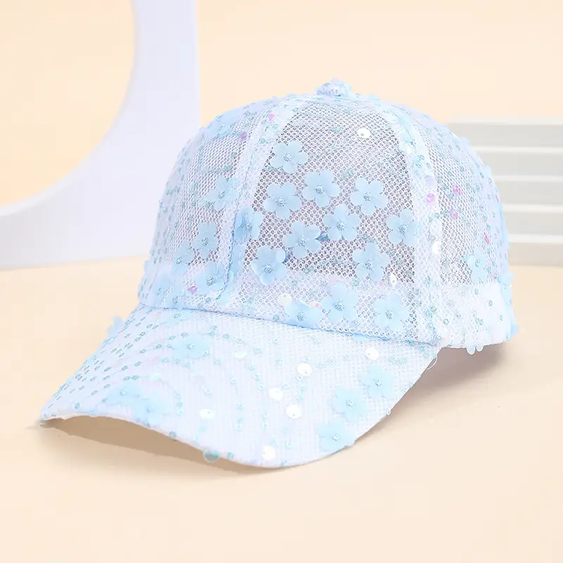Light Blue Sequin Mesh Baseball Cap for Women - Image 5