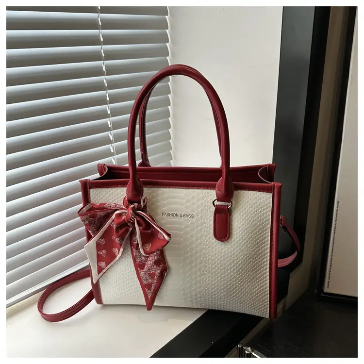 Women Textured Shoulder Bag Red White Bow — feature 16