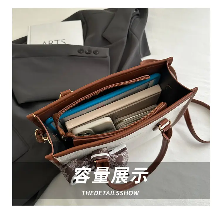 Women Textured Shoulder Bag Red White Bow — feature 8