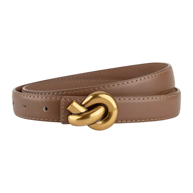 Coffee Color Genuine Leather Twist Buckle Belt for Women - Image 28