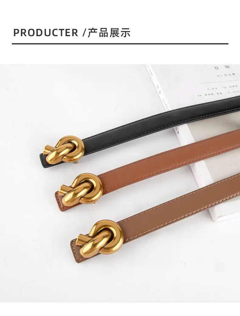 Coffee Color Genuine Leather Twist Buckle Belt for Women — feature 10