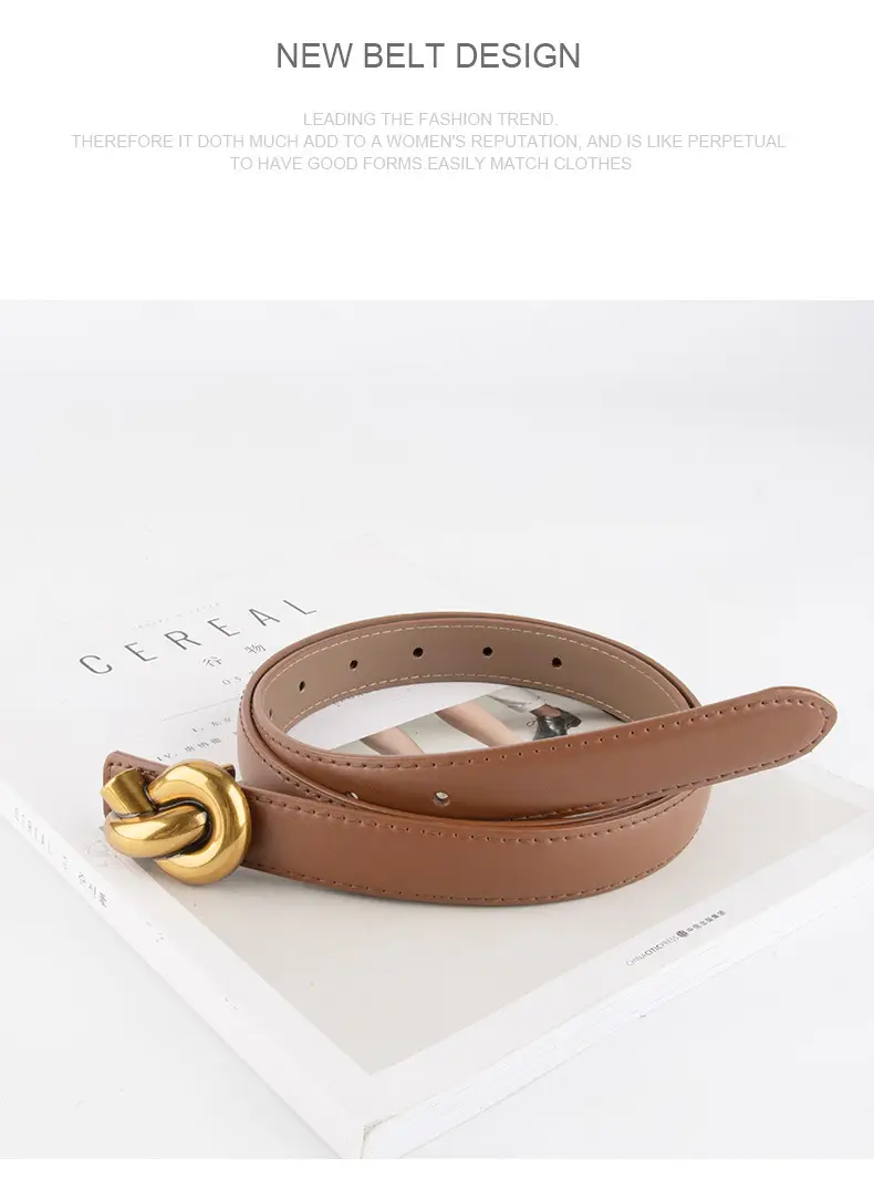 Coffee Color Genuine Leather Twist Buckle Belt for Women — feature 11