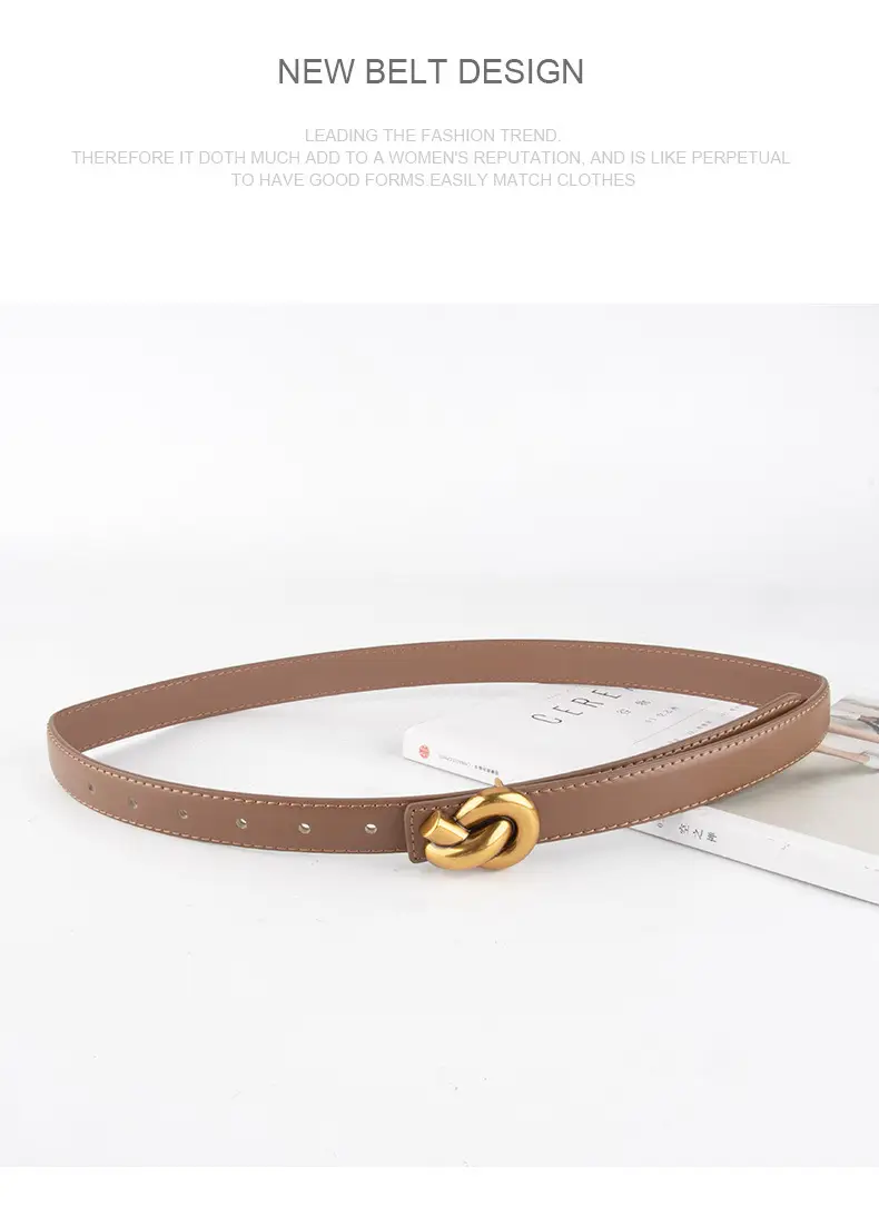 Coffee Color Genuine Leather Twist Buckle Belt for Women — feature 12