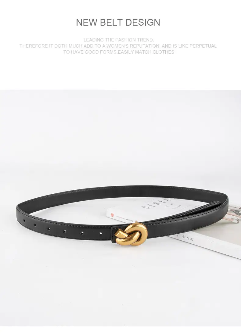 Coffee Color Genuine Leather Twist Buckle Belt for Women — feature 13