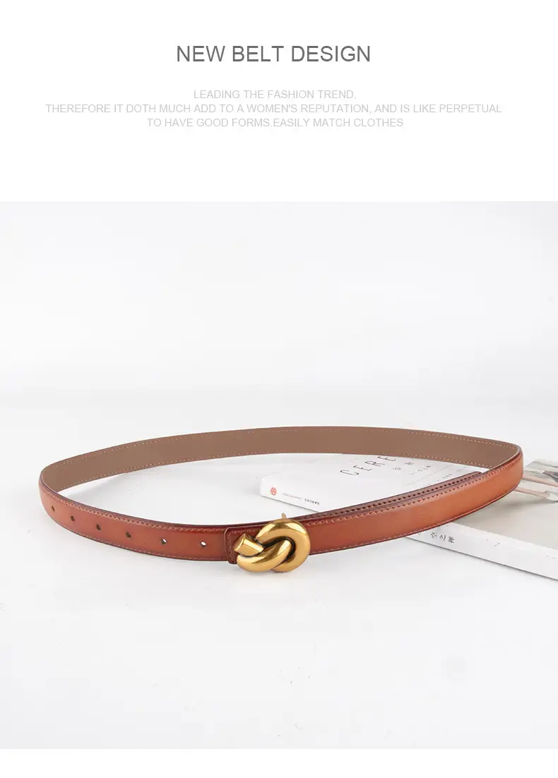 Coffee Color Genuine Leather Twist Buckle Belt for Women — feature 14