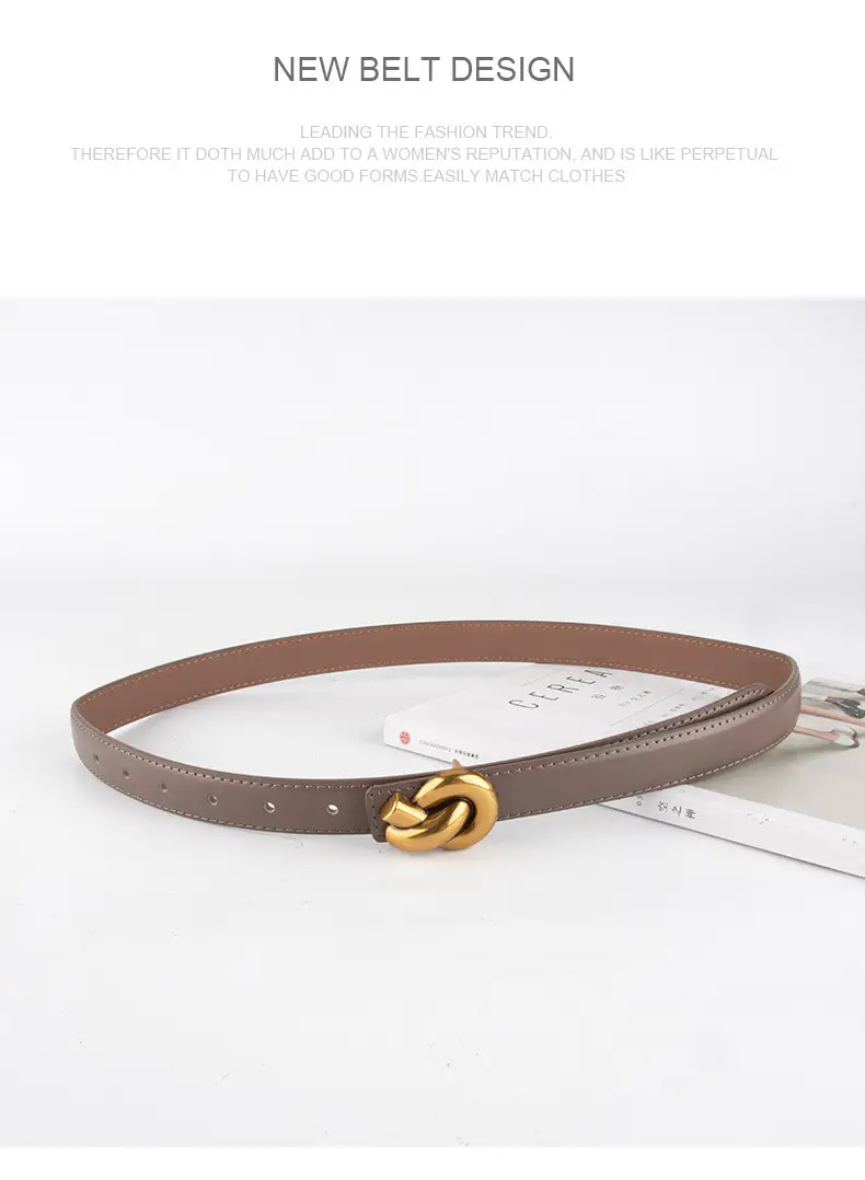 Coffee Color Genuine Leather Twist Buckle Belt for Women — feature 15